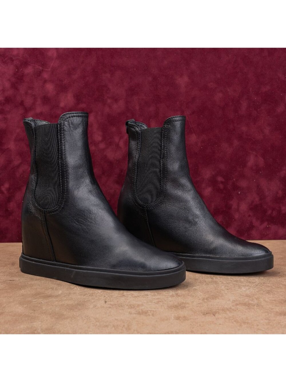 AGL Women Black Leather Slip-on Wedge Fashion Ankle Boots sz 5.5US EUR36